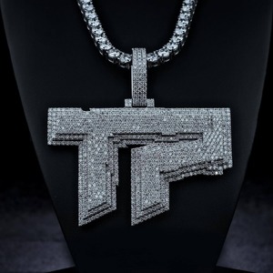 Handmade <b>Solid</b> <b>Silver</b> Plated Moissanite Natural Diamond Hip Hop Luxury Pendant <b>Necklace</b> Unisex Wedding/Engagement - Product Image 1