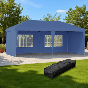    Tente de réception pliable robuste 10' x 20' avec 4 parois latérales bleues, gazebo instantané pour les fêtes en plein air, jardin, patio, sac de transport - Product Image 2