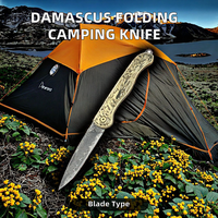 Couteau pliant Damas avec poignée en laiton personnalisable OEM extérieur Portable Camping survie tactique couteau de poche pour cadeaux