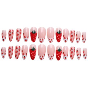 Uñas Postizas Adhesivas de Color Sólido, Ultrafinas y sin Costuras, con Diseño de Fresa Dulce Estilo INS, Forma de Almendra, para Uso en Dedos, de Gran Demanda Transfronteriza - Product Image 5