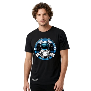 T-shirt à manches courtes noir pour homme avec imprimé astronaute, col rond décontracté, coupe régulière, jersey en coton respirant - Product Image 1