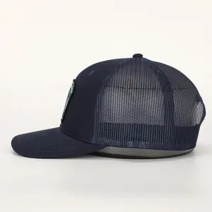Venda por atacado de logotipo personalizada, 6 painéis boné de algodão preto de alta qualidade esporte bordado caminhoneiro chapéu azul marinho gorros