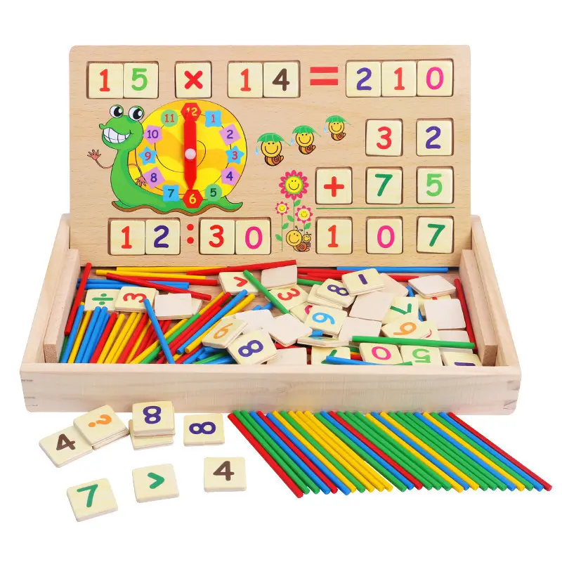 Großhandel Holz Zähl stäbe Mathe Berechnung Studie Box Uhr Zeichenbrett frühe Bildung Puzzle Kindergarten Kinder Spielzeug