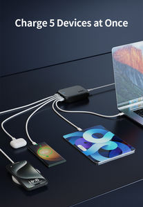 Gan charger USB C caricabatterie veloce 5 porte per stazione di ricarica Desktop adattatore universale nero OEM per huawei Samsung - Product Image 2