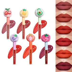 Fruit Plush Lip Glaze Girl's Velvet Nude Red Lipstick Long Lasting Cute Lipgloss Non-Stick Cup Makeup Lip Mud Cheek Rouge Tint