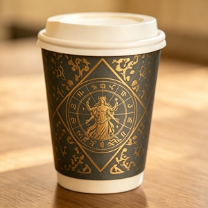 Gobelets à café jetables à double paroi imprimés sur mesure avec des motifs inspirés de la mythologie grecque et des couvercles - Product Image 2