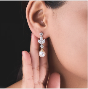 Luxury <b>Pearl</b> Drop <b>Earrings</b> With Brilliant Cut <b>Diamonds</b> For Anniversary Celebrations <b>And</b> Special Moments From India - Product Image 6