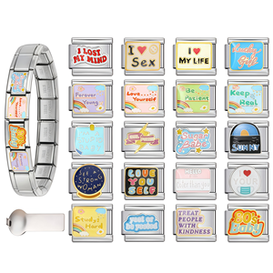 Bracelet <span class=keywords><strong>en</strong></span> acier inoxydable pour femme, style italien, avec breloques 'Baby Sugar Love Forever' et <span class=keywords><strong>mots</strong></span> <span class=keywords><strong>anglais</strong></span>, compatible 9mm, pour la création <span class=keywords><strong>de</strong></span> bijoux DIY - Product Image 1