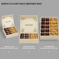 Boîte cadeau magnétique à double aile et douze compartiments avec ailes escamotables et impression personnalisée motif ligne d'olive pour produits à base de dattes et de noix