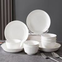 Service de table en céramique rétro européenne embossée, 16 pièces, pour 4 personnes, assiettes plates, bols à soupe, plats