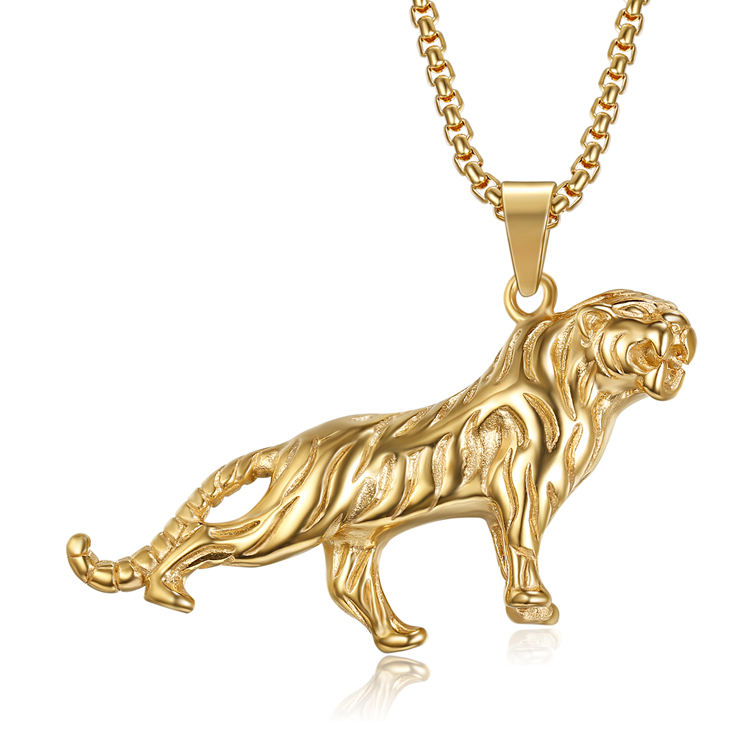 FUSHENGTER Collana Uomo Ciondolo Hip Hop Regali Donnacollana Con Ciondolo Tigre 3D Hip Hop Con Collane Bling In Cristallo Ghiacciato Da 13 Mm Uomo Donna Fascino Moda Color Oro