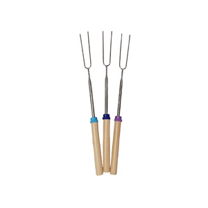 Telescopic Wooden Handle Barbecue Forks 304 Stainless Steel Colored Multipurpose Heat Resistance <b>BBQ</b> <b>Tools</b> - Product Image 1