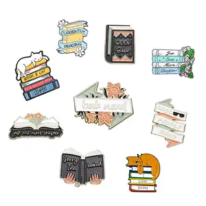 Pin de solapa de diseño personalizado para amantes de los gatos y los libros, insignia de metal coleccionista de libros, PIN esmaltado para regalo