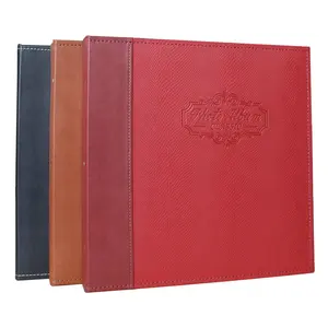 Embossed logo leather cover photo album 12x12 self adhesive scrapbook 40 pages post bound album photos