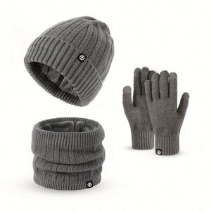 Ensemble trois pièces automne-hiver, bonnet en velours épais chaud avec broderie 3D, écharpe et gants pour les voyages en plein air - Product Image 5