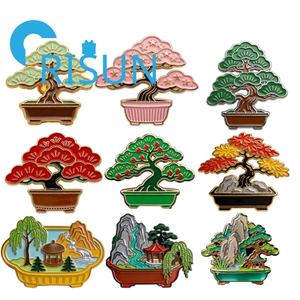 Broches de Esmalte con Forma de Mini Bonsái Personalizados al por Mayor, Pin de Solapa con Diseño de Ficus y Ginseng, Joyería, Regalo - Product Image 1