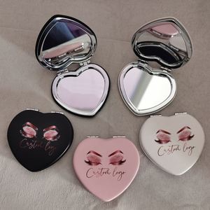 Wholesale Folding Small Cosmetic Mirror Pu Leather Makeup Mirrors Double Side Heart Shaped Portable Make up Mirror - Product Image 2