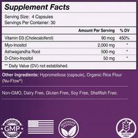 Capsules d'inositol myo et D-chiro en marque privée OEM, rapport 40:1, pour le soutien hormonal et ovarien des femmes