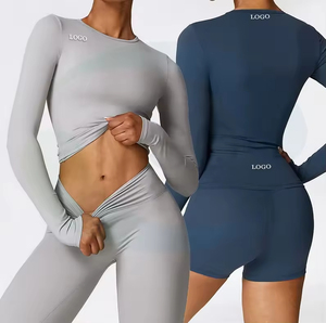 Vêtements de sport personnalisés pour femmes : hauts à col rond, leggings de fitness, ensembles de course et de yoga à manches longues - Product Image 5