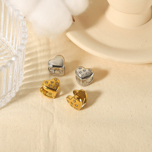 Heart Shaped <b>Cuff</b> <b>Earrings</b> 18K Gold Stainless Steel Zircon Inlaid For Women Party Fashion Jewelry - Product Image 1