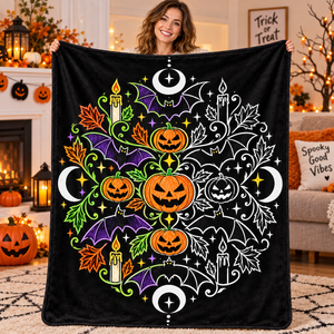 Custom Halloween DIY Coloring Throw <b>Blanket</b> Rectangular Flannel Pumpkin Pattern Home Decor Classic Style Autumn - Product Image 3
