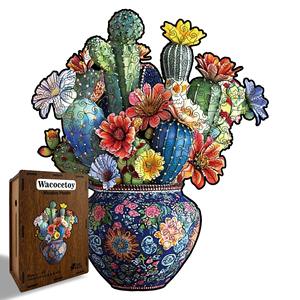 <span class=keywords><strong>Jeu</strong></span> de puzzle en bois personnalisé en forme de <span class=keywords><strong>cactus</strong></span>, jouet de dessin animé, puzzle de forme irrégulière, tirelire cadeau - Product Image 1