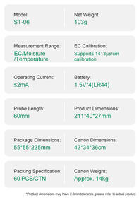Testeur de sol et humidimètre 3-en-1 ST06 le plus vendu pour fleurs et plantes d'intérieur/extérieur – Détection de l'EC, de l'humidité et de la température – FDR CE&RoHS - Product Image 4