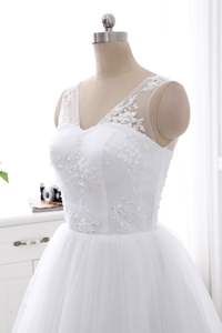 Vestido de <span class=keywords><strong>boda</strong></span> Simple con cuello de pico, blanco puro, apliques de tren, sin mangas, <span class=keywords><strong>2021</strong></span> - Product Image 5