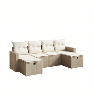 Ensemble de canapés de jardin modulaires en rotin PE beige avec rangement, mobilier d'extérieur moderne au design confortable - Product Image 1