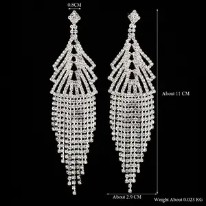 Luxo Triângulo Rhinestone Brincos Longos Borlas Diamante Completo Vintage Longo Tassel Strass Brincos Para As Mulheres