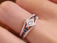 Bague de fiançailles en or 18 carats avec diamant de laboratoire 1 carat couleur E VS2 certifié IGI, saphir taille princesse bicolore et halo pour femme