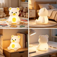 Lampe de chevet pour enfants en silicone en forme d'ours mignon personnalisée, avec modes RGB multicolores, minuterie, lumière de nuit pour chambre d'enfant