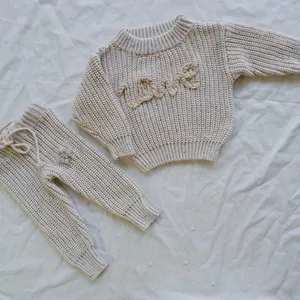 ODM IMF individuell Winter Frühjahr 100% Bio-Baumwolle Baby Strick Baby Babi Kinder Rippsets Pullover Hosenanzug