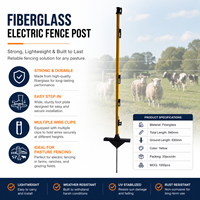 Poste de Fibra de Vidrio para Cercas de 840 mm, Ligero y Aislante, Fácil de Instalar para Granjas, Patios, Barandas Temporales