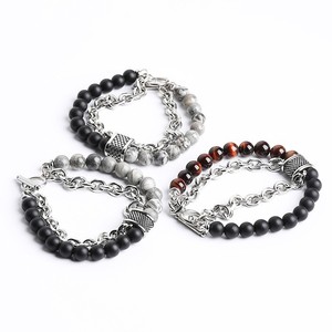 Frosted Stone <b>Bracelet</b> Natural Stone Beaded Chain Jewelry Geometric Design Stainless Steel Alloy Anniversary Gift Accessory - Product Image 3