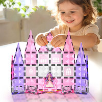 CBTOYS Juego de Construcción de Castillo de Princesa con Bloques Magnéticos, Figuras, Bloques Magnéticos Rosas y Morados, Construcción 3D, Juguete STEM