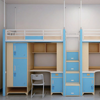 Vente en gros de lit mezzanine d'art en fer avec bureau supérieur et inférieur intégré dortoir étudiant lit du personnel chaises d'hôtel
