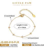 Gelang Pesona JinSpark Baja Tahan Karat 316L Berlapis Emas 18K Rantai Tautan yang Dapat Disesuaikan Zirkon Bening 5A Perhiasan Cakar Bunga Hadiah