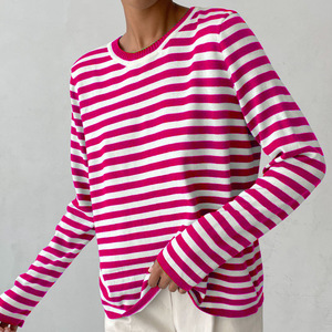 Pull en tricot à col rond rayé, pull classique rétro rayé polyvalent européen et américain pour femmes - Product Image 6
