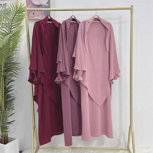 Nueva alta calidad EID ropa islámica de longitud completa vestido de mujer musulmana mariposa dos capas Khimar conjunto de dos piezas <span class=keywords><strong>Jazz</strong></span> Crepe Abaya - Product Image 3