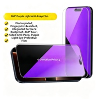 Protection d'écran en verre trempé anti-espion à lumière violette 60 degrés, film anti-regard pour iPhone 14 15 16 Pro Max