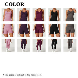 Nuovo abbigliamento da donna tuta senza cuciture traspirante cavezza canotta a vita alta pantaloncini a compressione Leggings palestra Fitness Yoga set - Product Image 3