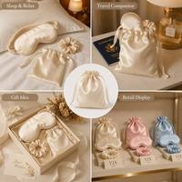 Ensemble de sommeil 3 pièces en maille de soie artificielle biodégradable : Masque de nuit, Chouchou, Pochette à cordon, Emballage cadeau de voyage avec sac en satin