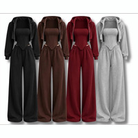 Ensemble de survêtement décontracté Y2K trois pièces pour femme : sweat à capuche, corset, camisole et pantalon large – Fabricant OEM/ODM en gros