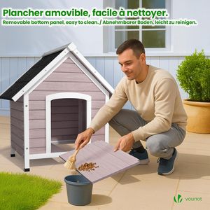 Caseta Clásica de Madera para Perros con Techo Impermeable para Exteriores, para Perros Pequeños y Medianos, 72x65x83cm, Gris - Product Image 6