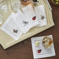 Serviettes de cocktail carrées classiques brodées à la main, 15x15cm, en coton et lin, réutilisables pour bar, mariage, fête, restaurant