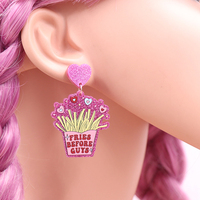 Ers840er1816 1 Paar Top Mode Cn Drop Frietjes Voor Jongens Schattige Valentijn Cadeau Acryl Glitter Oorbellen Sieraden Voor Vrouwen