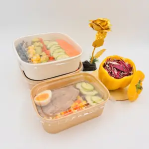 Wegwerp Voedselverpakking Lunch Container Weg Te Nemen Kraft Papier Voedsel Container Afhaalsalade Noedels Lunch Papieren Doos