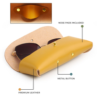 Boîte à lunettes compacte Chic en cuir de première qualité à fermeture à bouton en métal pour nez interne étui à lunettes rétro portable classique