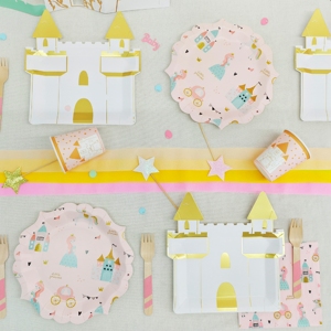 <span class=keywords><strong>Princesse</strong></span> château filles fête d'anniversaire fournitures rose or <span class=keywords><strong>jetable</strong></span> fête vaisselle vaisselle gobelets en papier serviettes assiettes - Product Image 2